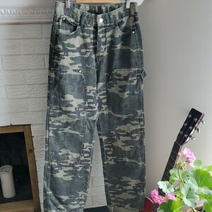 Meim Women's Cargo Camo Straight Leg Jeans with Modern Urban Style Size S
